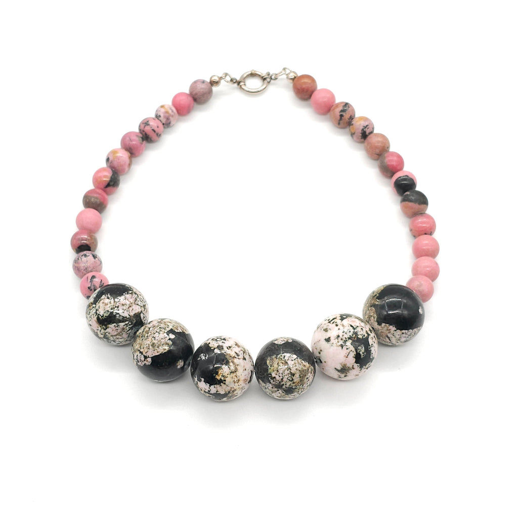 Moyo: Rhodonit, Pink Snowflake Obsidian front view