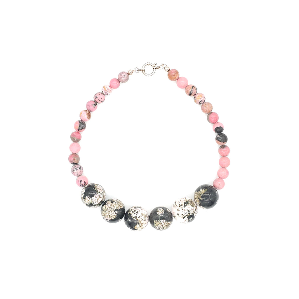 Moyo: Rhodonit, Pink Snowflake Obsidian top view
